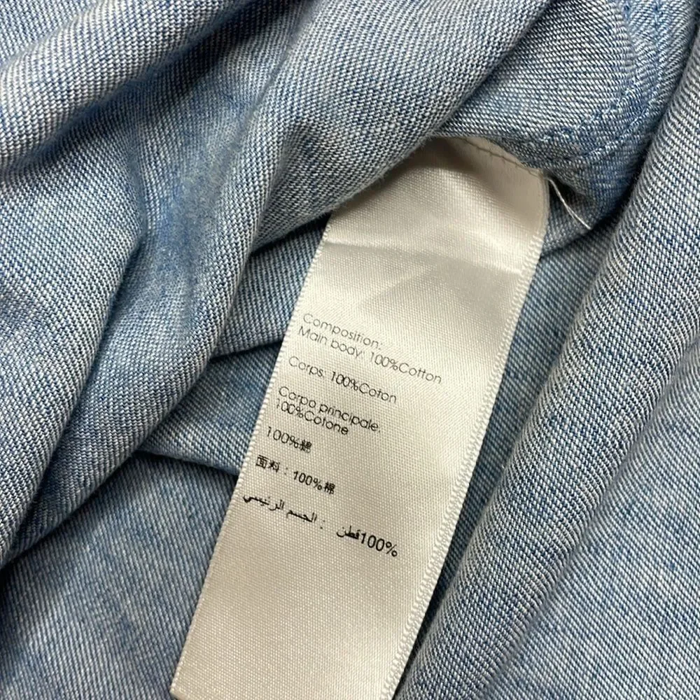 3.1 Phillip Lim Ruched Long Sleeve Denim Chambray Button Down Shirt Size 8